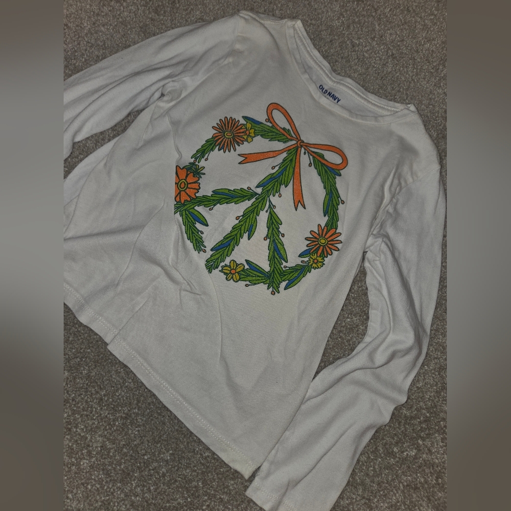 White Long Sleeve Shirt with Floral Wreath Design
